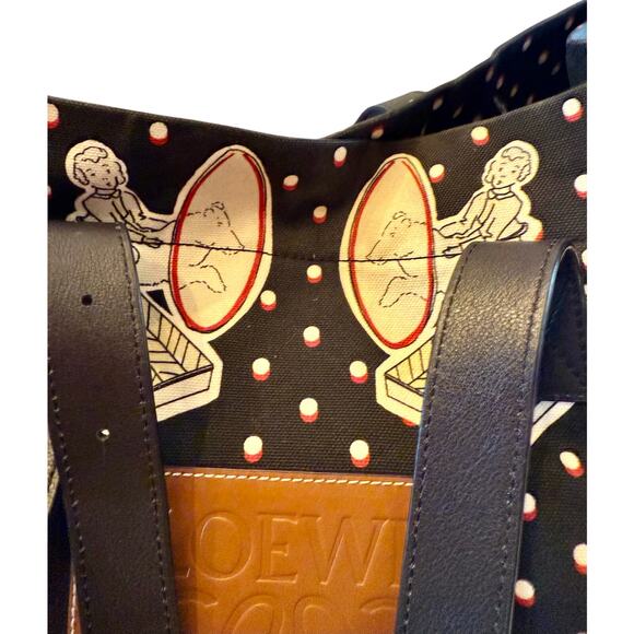 Loewe Paula's Ibiza Close to Paradise Black Polka Dot Canvas Leather Tote Bag - Picture 5 of 16